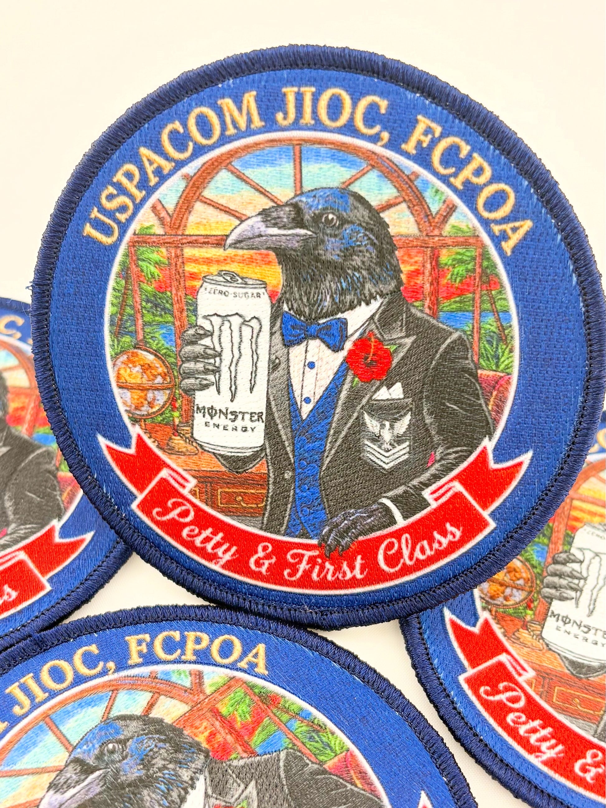 Custom twill patch with embroidered detail and finished merrowed edge — gallery image 3