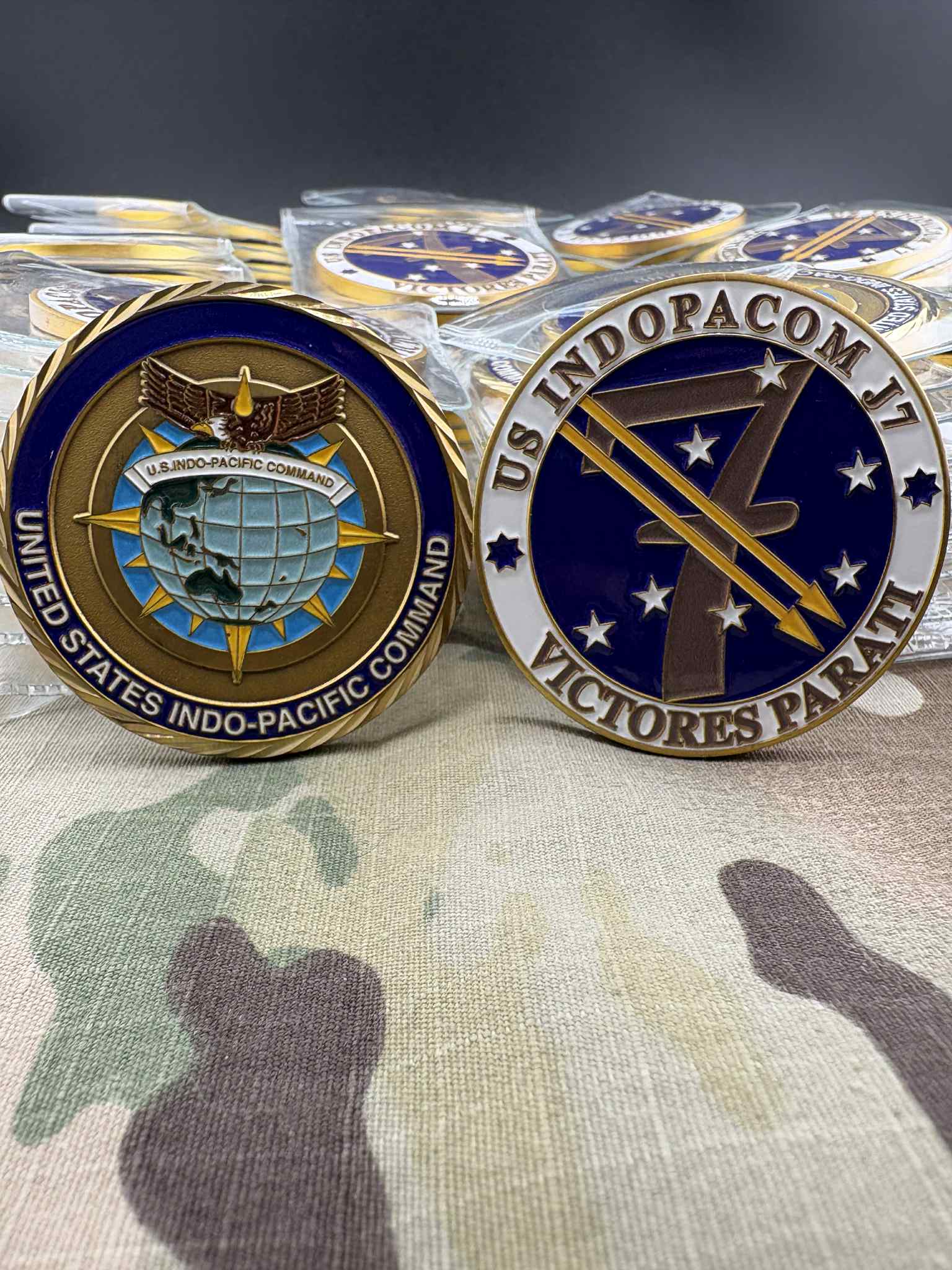 Custom challenge coin with enamel colour fill and metal relief