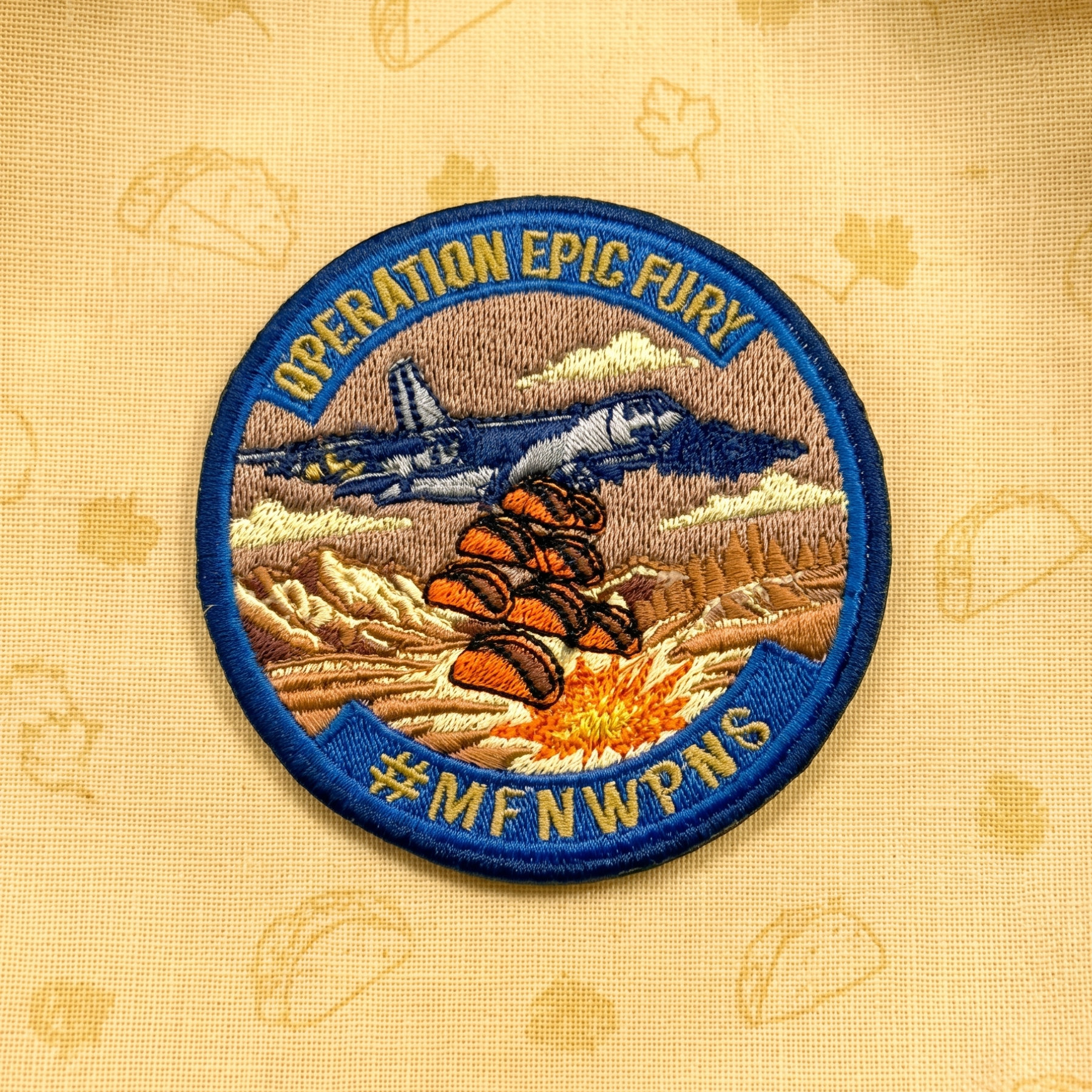 3-inch embroidered Operation Epic Fury B-52 Taco Bomber patch with #MFNWPNS hashtag